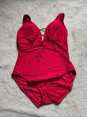 Red Lace-Up One-Piece Swimsuit